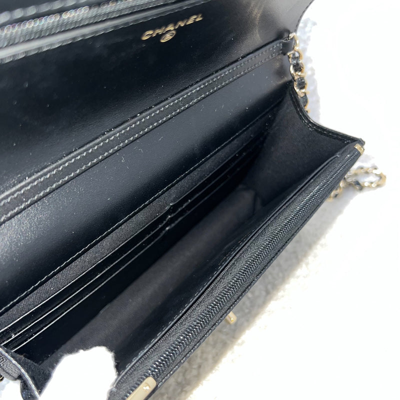 Chanel 23S Ribbon Chain Wallet on Chain WOC in Black Caviar and LGHW