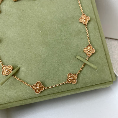 Van Cleef & Arpels VCA Vintage Alhambra 10 Motif Necklace in Hammered 18K Rose Gold