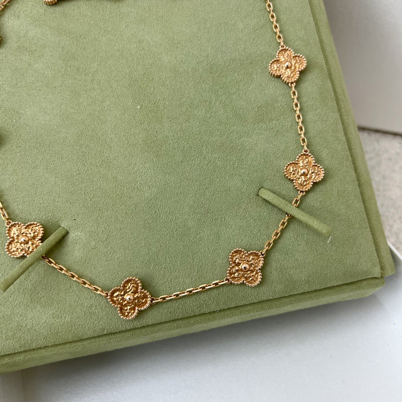 Van Cleef & Arpels VCA Vintage Alhambra 10 Motif Necklace in Hammered 18K Rose Gold