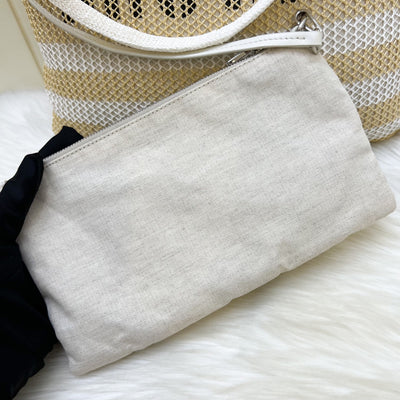 Miu Miu Ivy Tote Bag in Beige and White Woven Fabric Linen (Model: 5BG231)