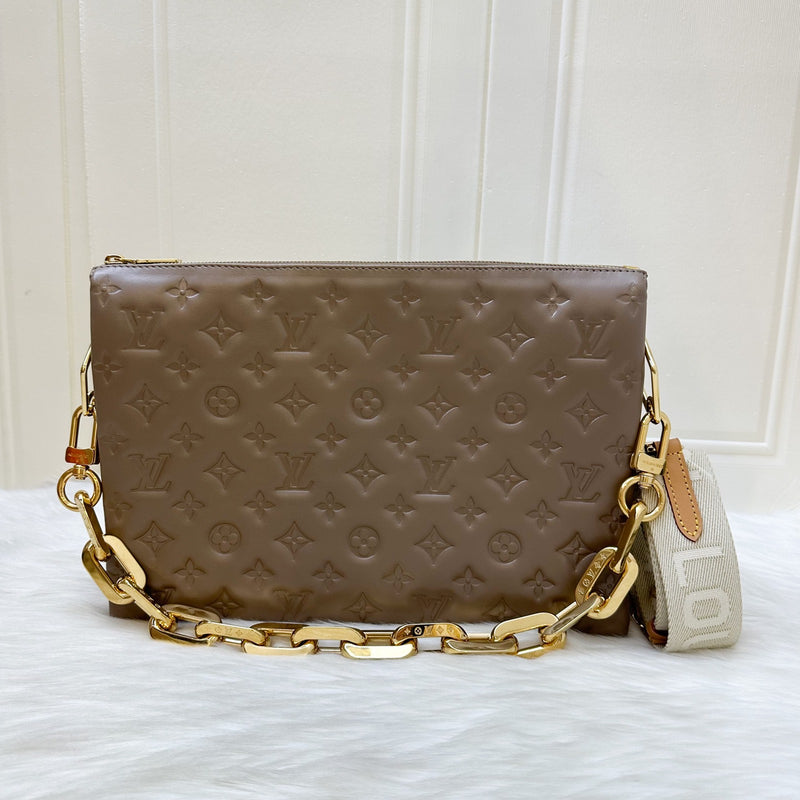 LV Coussin MM in Taupe Monogram-Embossed Puffy Lambskin GHW