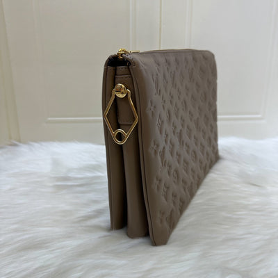 LV Coussin MM in Taupe Monogram-Embossed Puffy Lambskin GHW