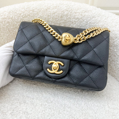 Chanel 23P Heart Adjustable Chain Mini 19cm Flap Bag in Black Caviar and AGHW