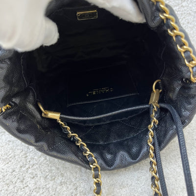 Chanel 22 Mini Hobo Handbag in Black Shiny Caviar and AGHW