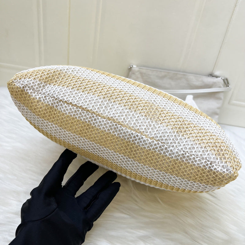 Miu Miu Ivy Tote Bag in Beige and White Woven Fabric Linen (Model: 5BG231)