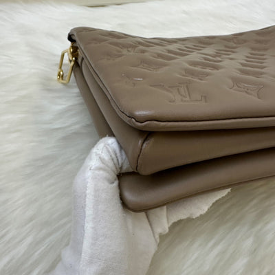 LV Coussin MM in Taupe Monogram-Embossed Puffy Lambskin GHW