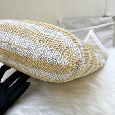 Miu Miu Ivy Tote Bag in Beige and White Woven Fabric Linen (Model: 5BG231)