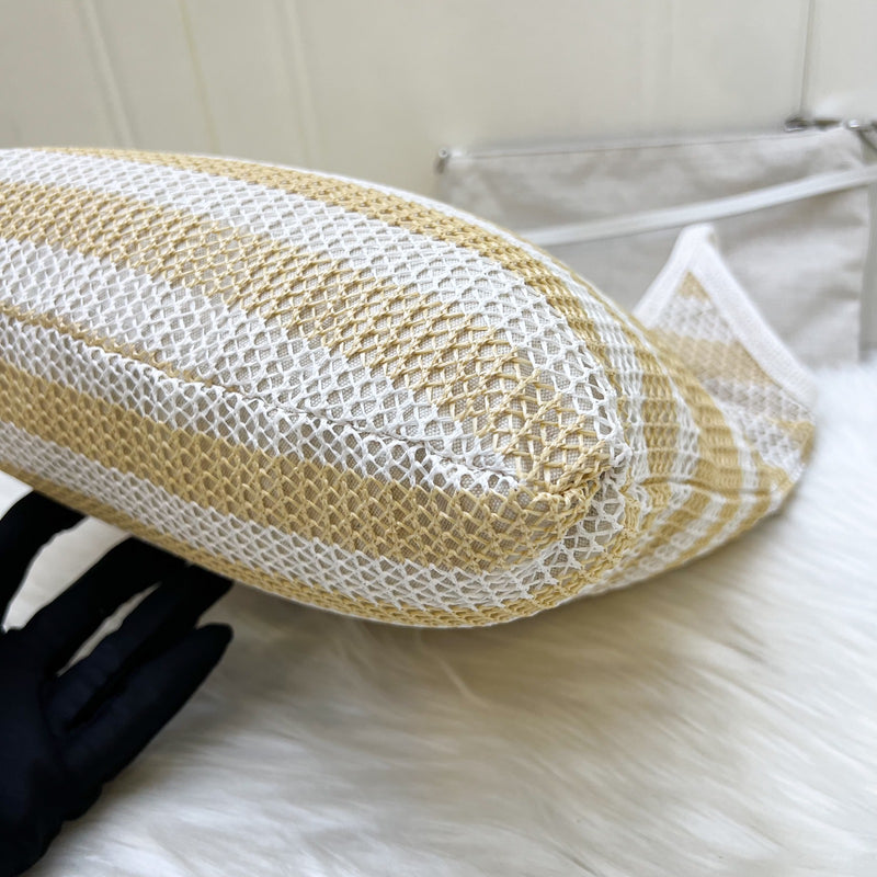 Miu Miu Ivy Tote Bag in Beige and White Woven Fabric Linen (Model: 5BG231)