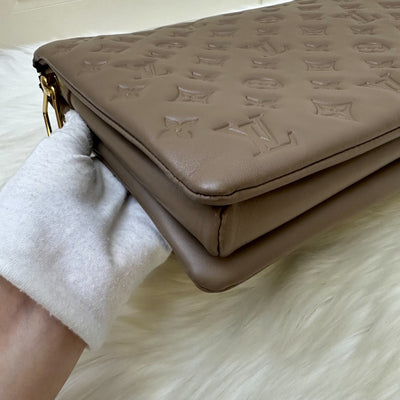 LV Coussin MM in Taupe Monogram-Embossed Puffy Lambskin GHW