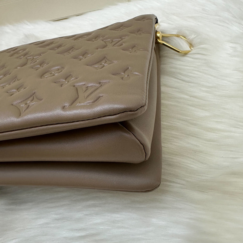 LV Coussin MM in Taupe Monogram-Embossed Puffy Lambskin GHW