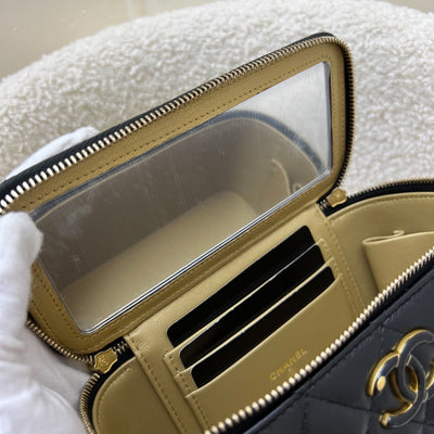 Chanel 24A CC Logo Adjustable Chain Vanity in Black Shiny Lambskin and AGHW