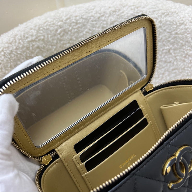Chanel 24A CC Logo Adjustable Chain Vanity in Black Shiny Lambskin and AGHW