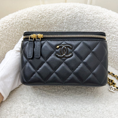 Chanel 24A CC Logo Adjustable Chain Vanity in Black Shiny Lambskin and AGHW