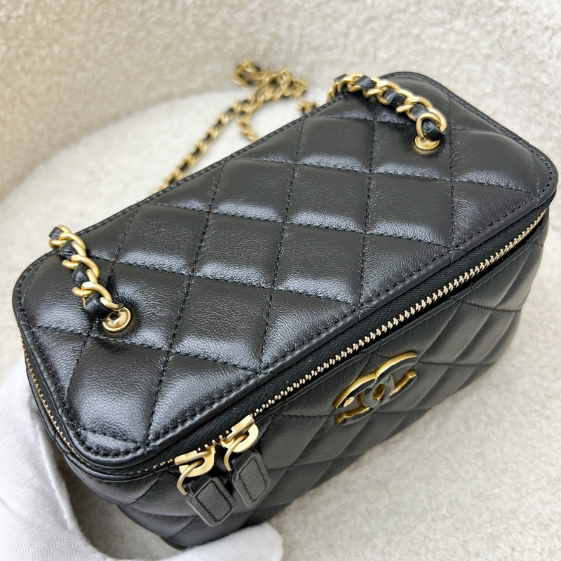 Chanel 24A CC Logo Adjustable Chain Vanity in Black Shiny Lambskin and AGHW