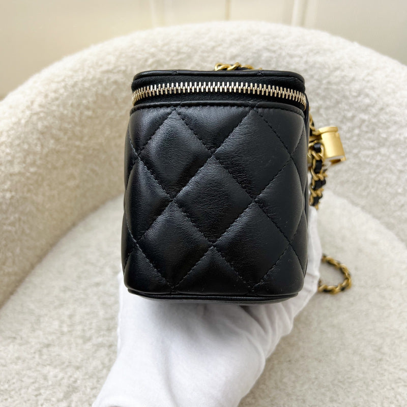 Chanel 24A CC Logo Adjustable Chain Vanity in Black Shiny Lambskin and AGHW