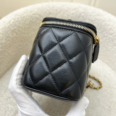 Chanel 24A CC Logo Adjustable Chain Vanity in Black Shiny Lambskin and AGHW