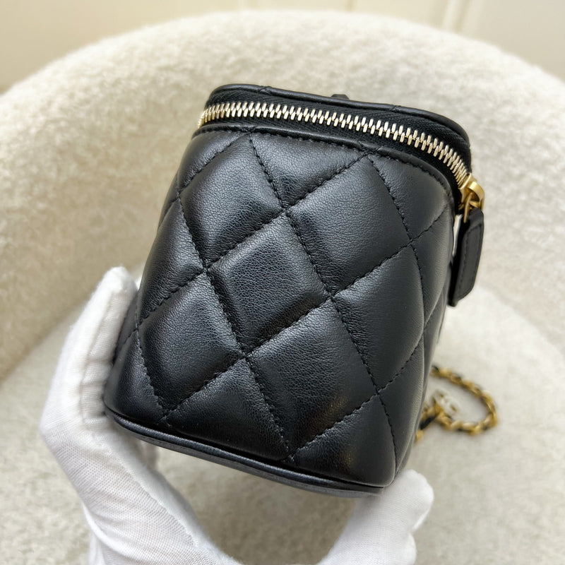 Chanel 24A CC Logo Adjustable Chain Vanity in Black Shiny Lambskin and AGHW