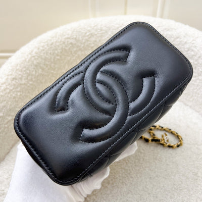 Chanel 24A CC Logo Adjustable Chain Vanity in Black Shiny Lambskin and AGHW