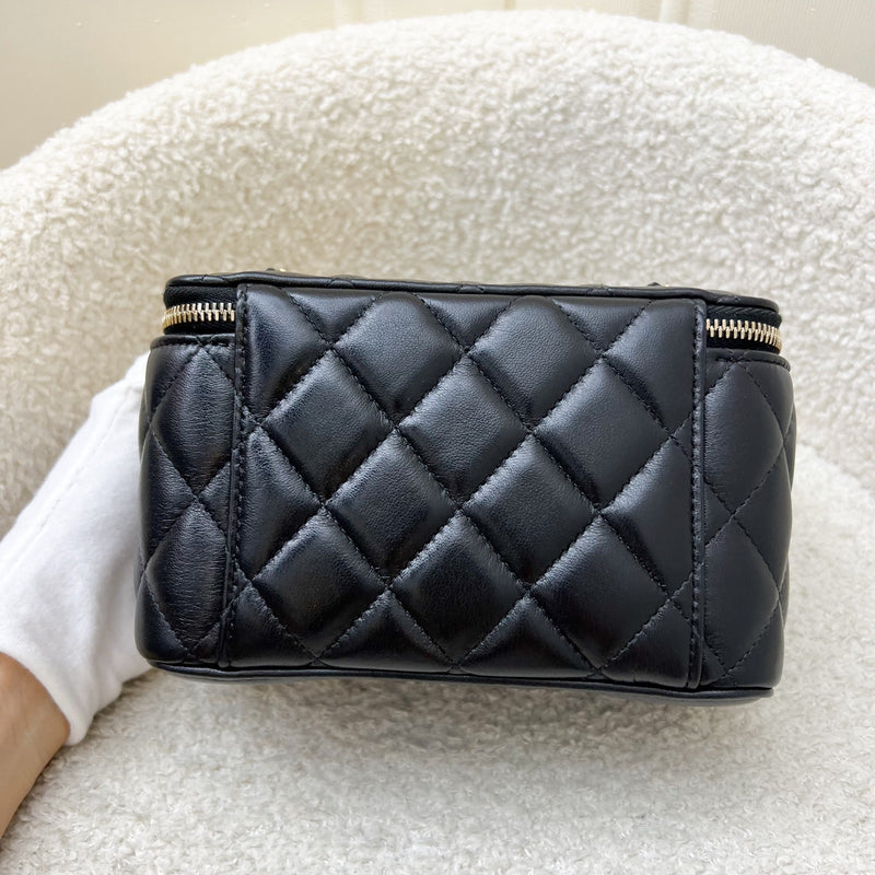 Chanel 24A CC Logo Adjustable Chain Vanity in Black Shiny Lambskin and AGHW