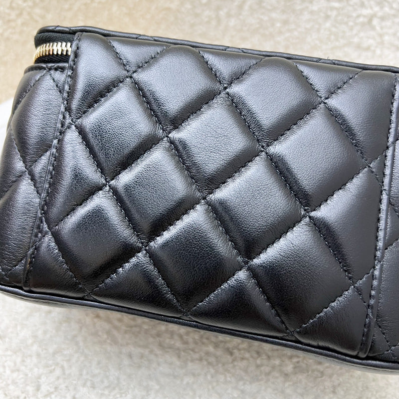 Chanel 24A CC Logo Adjustable Chain Vanity in Black Shiny Lambskin and AGHW