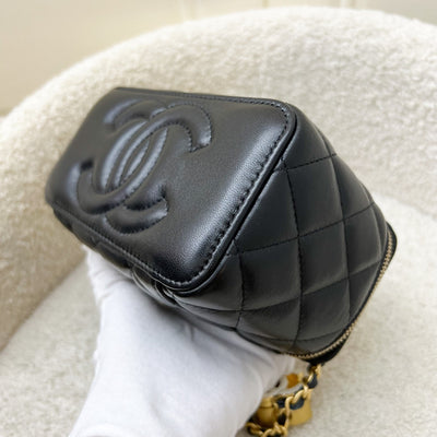 Chanel 24A CC Logo Adjustable Chain Vanity in Black Shiny Lambskin and AGHW