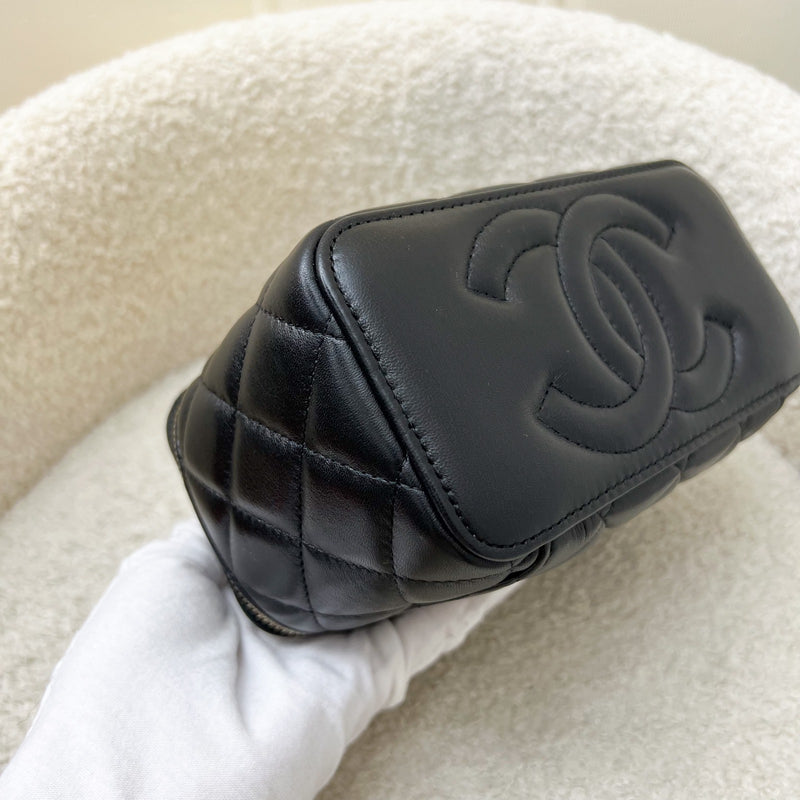 Chanel 24A CC Logo Adjustable Chain Vanity in Black Shiny Lambskin and AGHW
