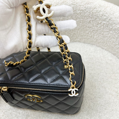 Chanel 24A CC Logo Adjustable Chain Vanity in Black Shiny Lambskin and AGHW