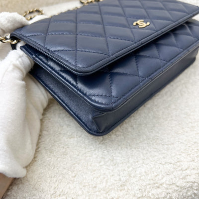 Chanel Classic Wallet on Chain WOC in Navy Lambskin and LGHW (Model: AP0250)