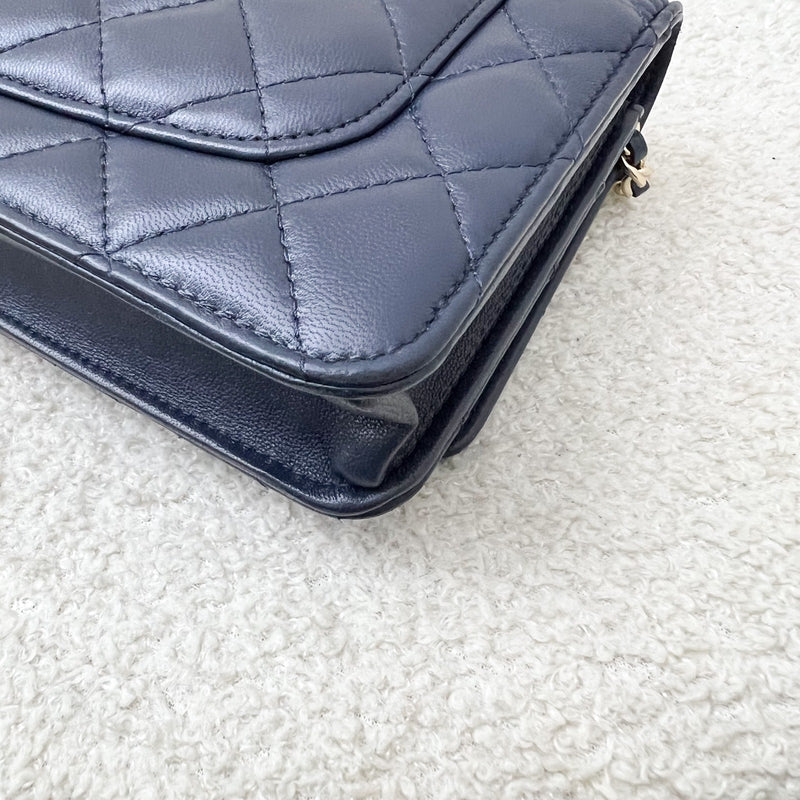 Chanel Classic Wallet on Chain WOC in Navy Lambskin and LGHW (Model: AP0250)