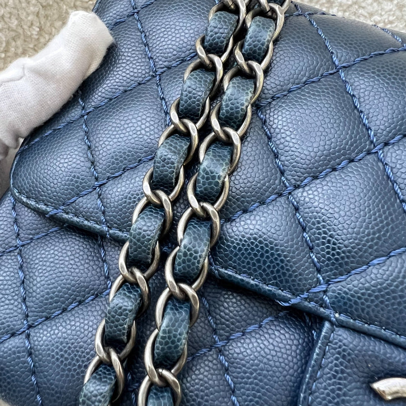 Chanel Medium Classic Flap CF in Dark Blue Caviar and RHW