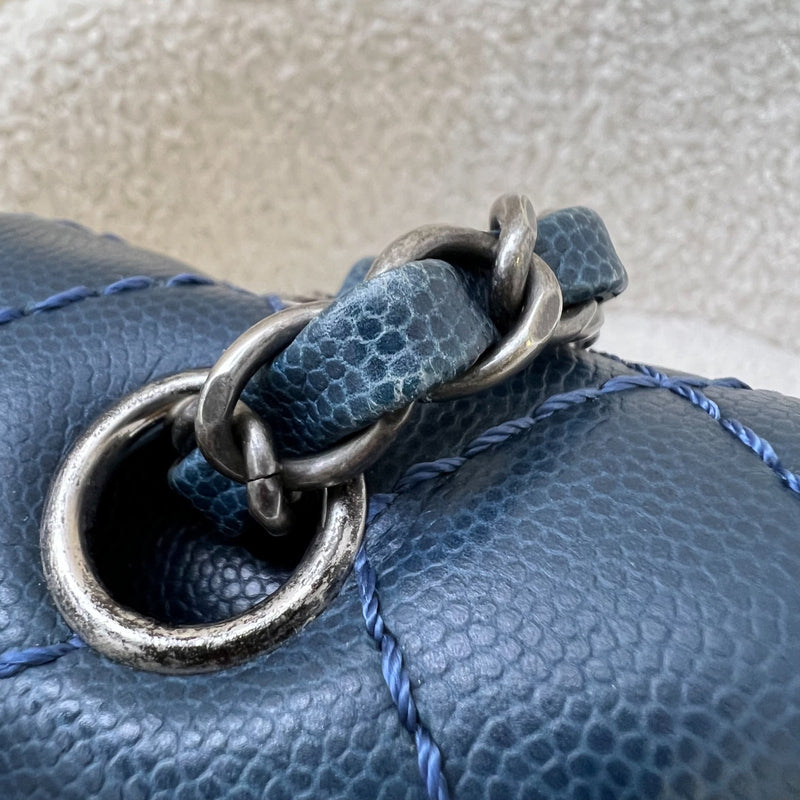 Chanel Medium Classic Flap CF in Dark Blue Caviar and RHW