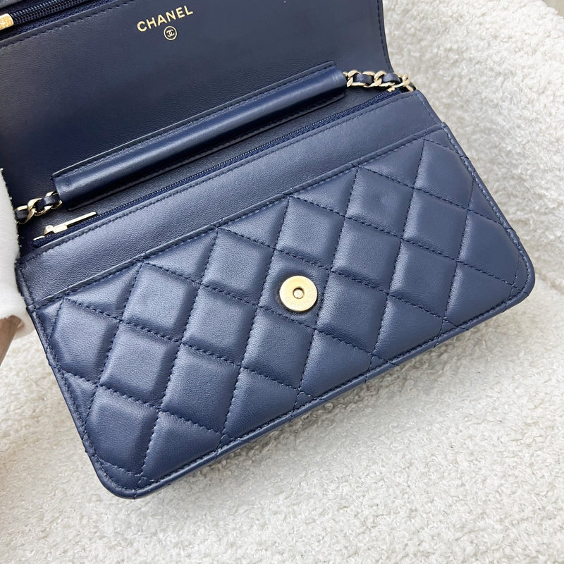 Chanel Classic Wallet on Chain WOC in Navy Lambskin and LGHW (Model: AP0250)