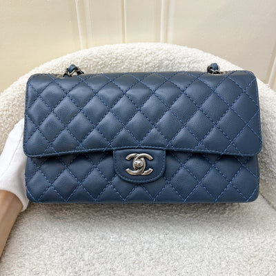 Chanel Medium Classic Flap CF in Dark Blue Caviar and RHW