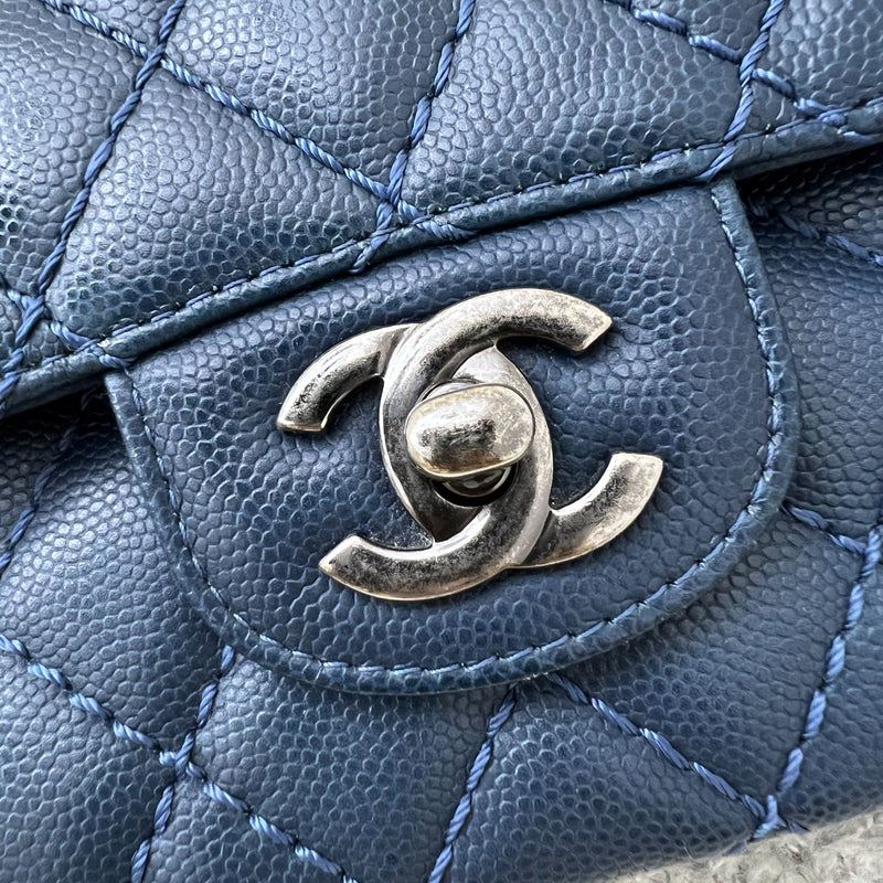 Chanel Medium Classic Flap CF in Dark Blue Caviar and RHW