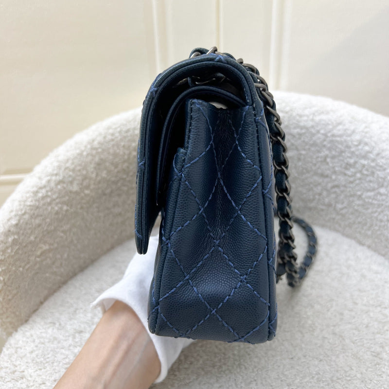 Chanel Medium Classic Flap CF in Dark Blue Caviar and RHW