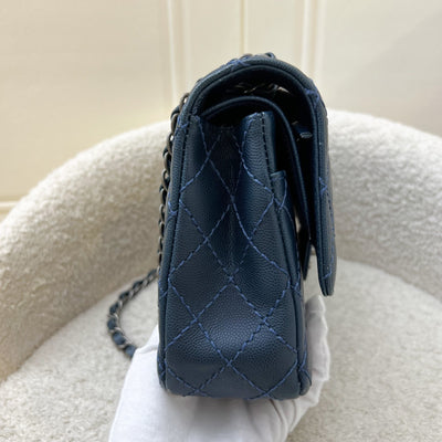 Chanel Medium Classic Flap CF in Dark Blue Caviar and RHW