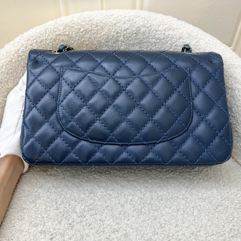 Chanel Medium Classic Flap CF in Dark Blue Caviar and RHW