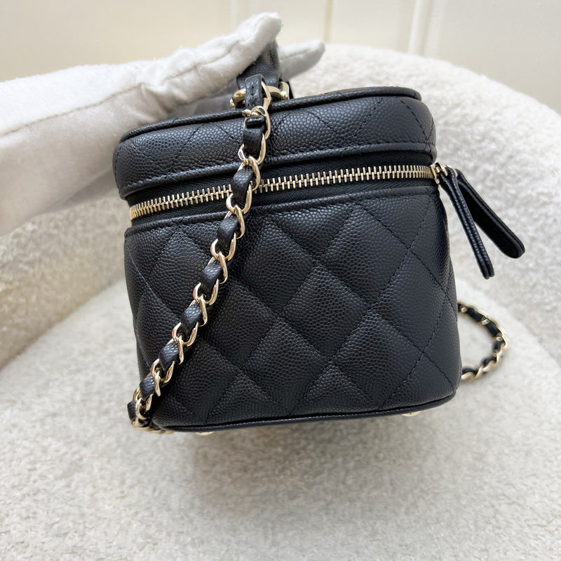 Chanel 22S Top Handle Vanity Case with Chain in Black Caviar LGHW