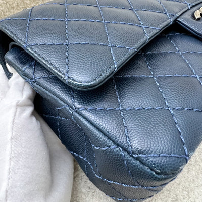 Chanel Medium Classic Flap CF in Dark Blue Caviar and RHW