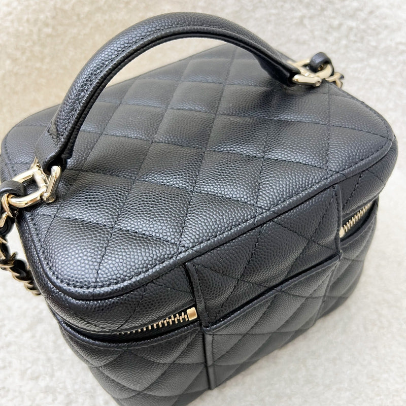 Chanel 22S Top Handle Vanity Case with Chain in Black Caviar LGHW