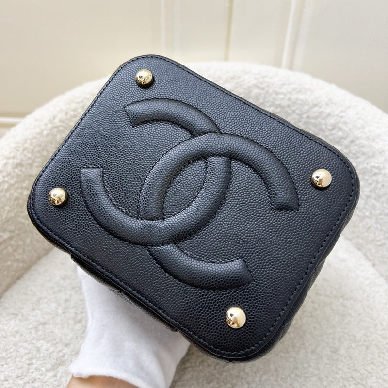 Chanel 22S Top Handle Vanity Case with Chain in Black Caviar LGHW