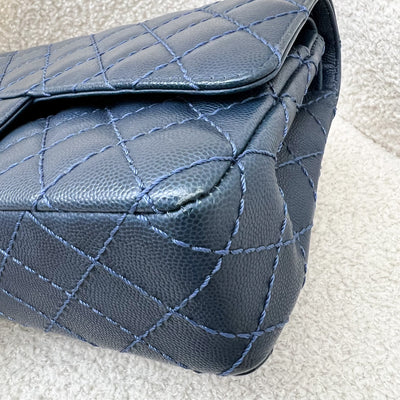 Chanel Medium Classic Flap CF in Dark Blue Caviar and RHW