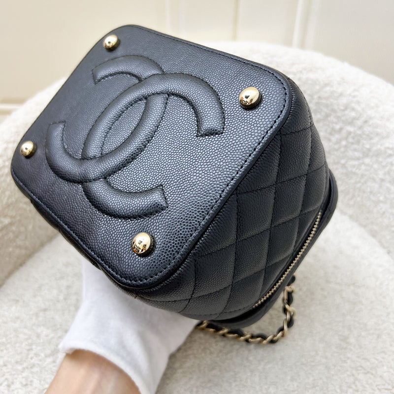 Chanel 22S Top Handle Vanity Case with Chain in Black Caviar LGHW