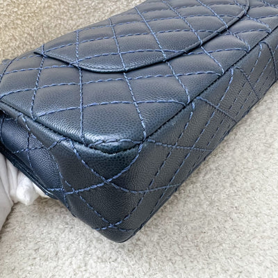 Chanel Medium Classic Flap CF in Dark Blue Caviar and RHW