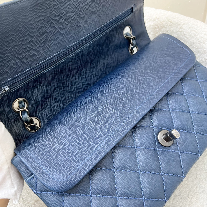 Chanel Medium Classic Flap CF in Dark Blue Caviar and RHW