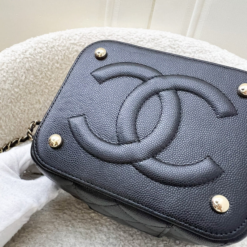 Chanel 22S Top Handle Vanity Case with Chain in Black Caviar LGHW