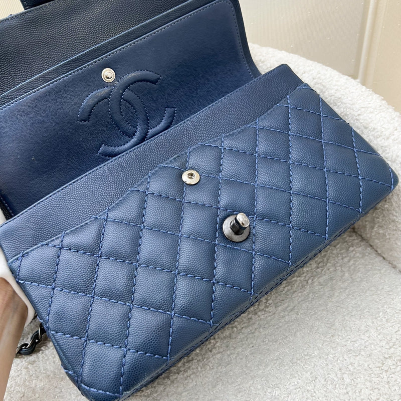 Chanel Medium Classic Flap CF in Dark Blue Caviar and RHW