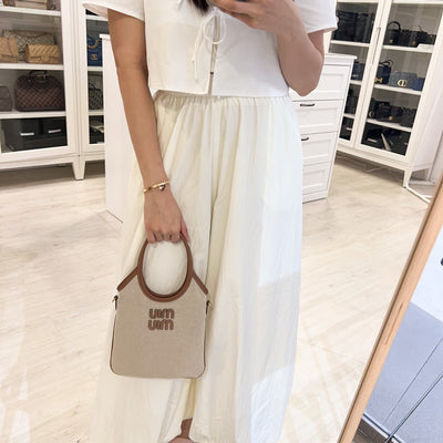 Miu Miu Mini Ivy Bag in Beige Canvas, Brandy Leather and GHW