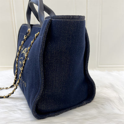 Chanel Large Deauville Tote in Navy Shimmery Fabric and GHW
