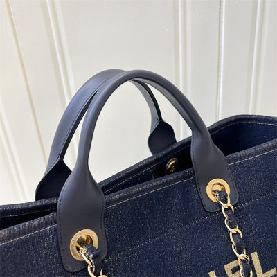 Chanel Large Deauville Tote in Navy Shimmery Fabric and GHW